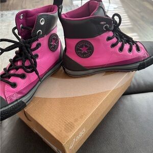 Converse High-Top Sneakers in Vibrant Pink and Black